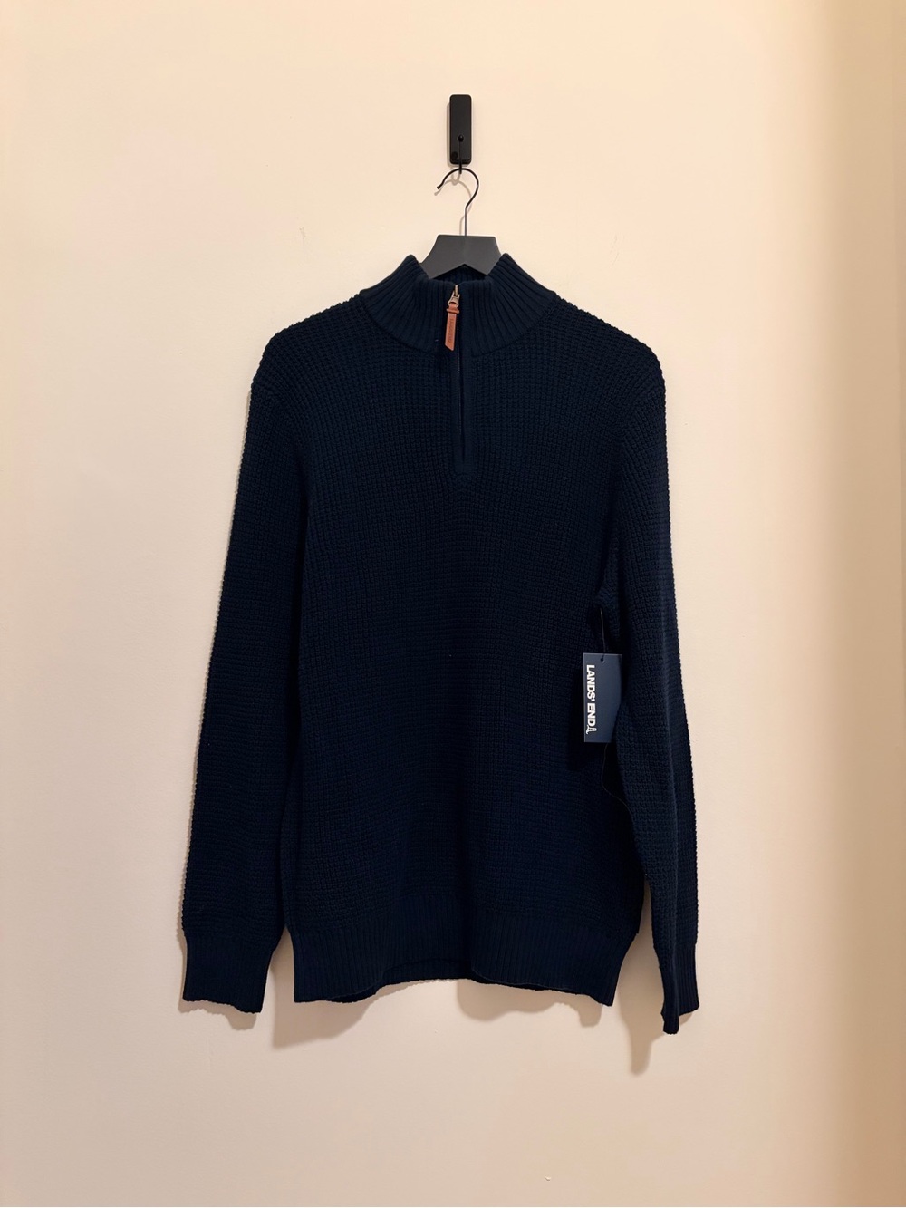 Lands' End Men's Navy Chunky Qtr-Zip Textured Knit Sweater